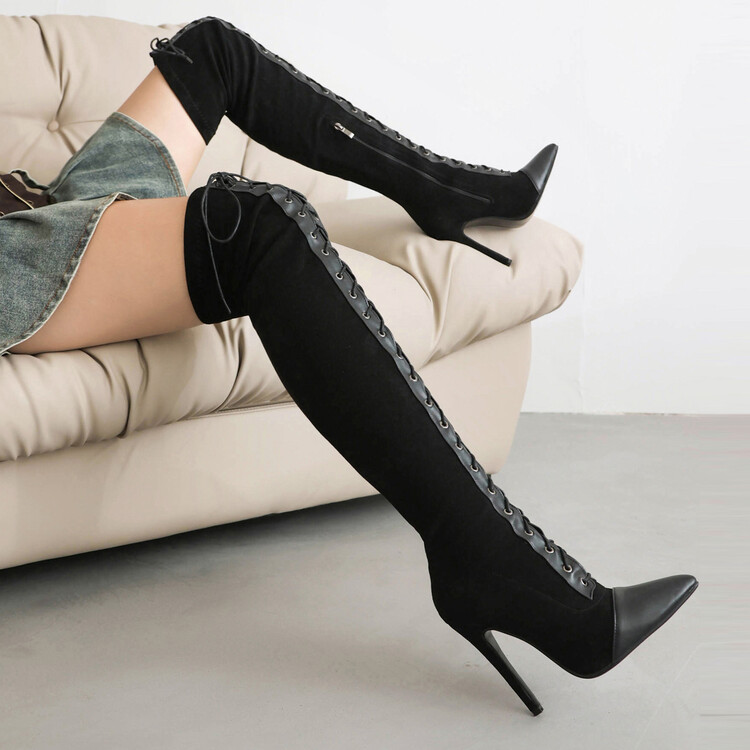 Fashion Over-the-Knee Riding Boots Matte Black High Gloss Black - Image 4