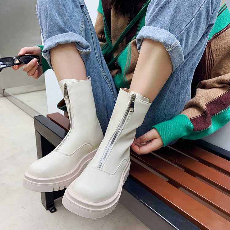 Women's Mid-Calf Fashion Boots - Round Toe, Mid Heel, Flat Sole, Microfiber Upper