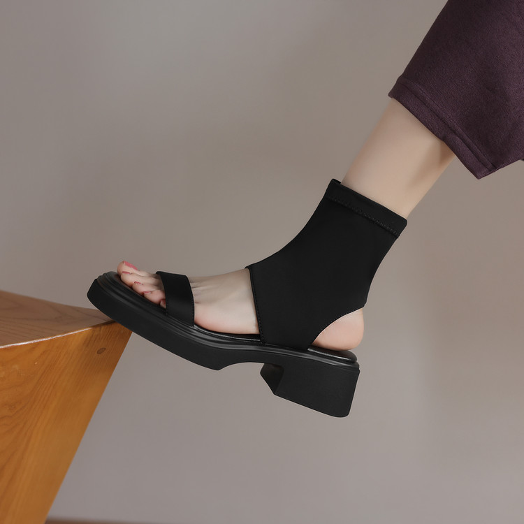 Women's Open Toe Mid Chunky Heel Sandals Korean Style Summer 2025