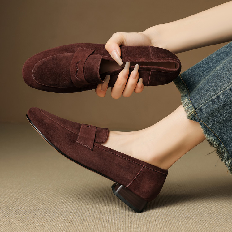 Women's Suede Loafers with Chunky Mid Heel