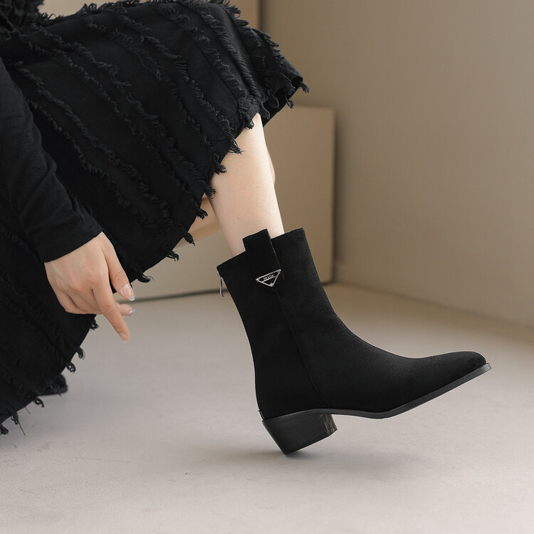 Women's Western Ankle Boots with Mid Square Heel and Pointed Toe - Image 3