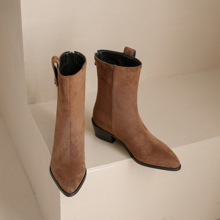 Women's Western Ankle Boots with Mid Square Heel and Pointed Toe - Image 4