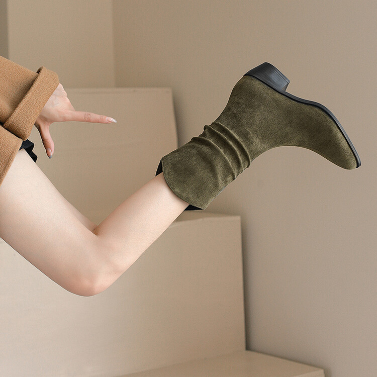 Women's Western Mid-Calf Boots Pointed Toe Block Mid Heel